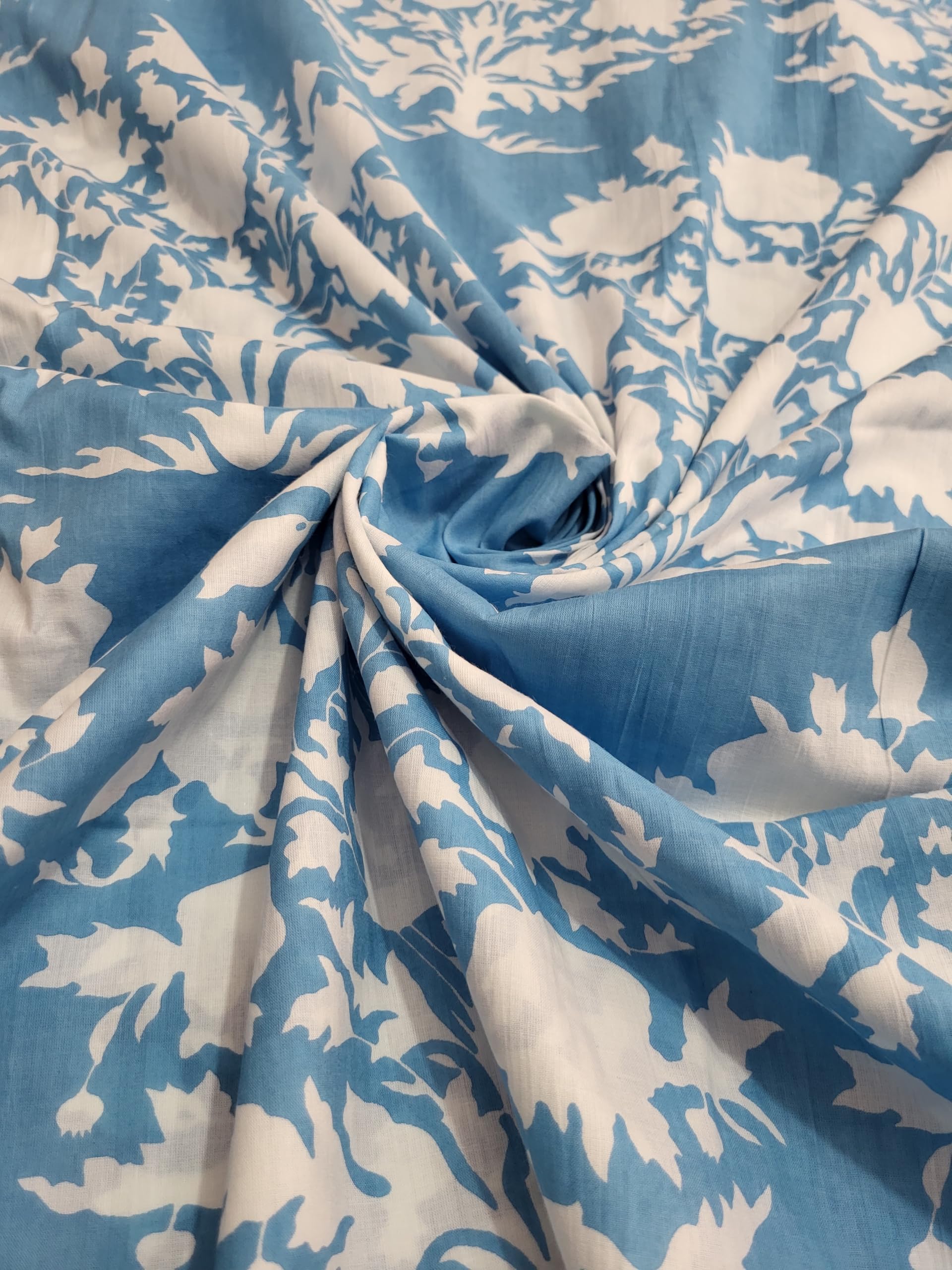 Hand Block Print Cotton Fabric - Mughal Floral Design | 100% Pure Cotton for Dressmaking, Upholstery, and Crafting | Soft & Lightweight Fabric by The Yard (Blue, 2.5 Yard)-image-20