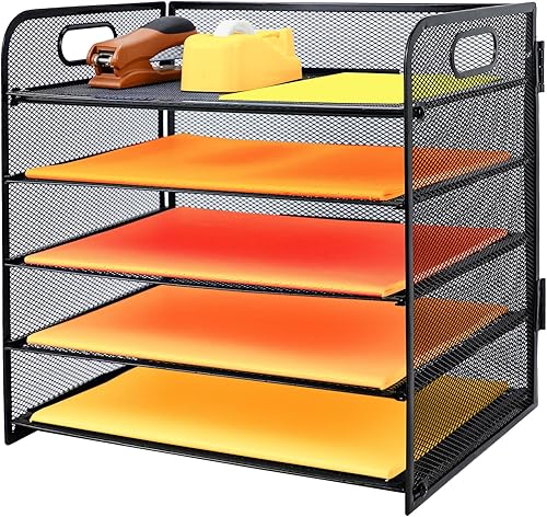Miniatura 8 de Bandeja organizadora de papel de 3 niveles con asa, bandeja organizadora de papel de escritorio, soporte clasificador de carpetas de archivos de