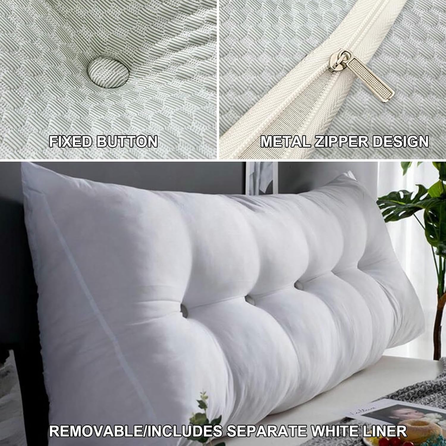 Large Reading Wedge Pillow,Solid Color Headboard Cushion Triangular Backrest,Triangle Bed Rest Bolster Daybed Bunk Bed Dorm Cushion with Removable Cover~/