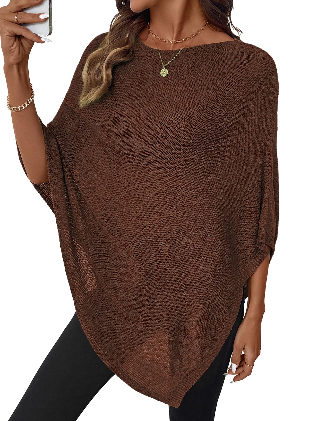 SHEWIN Womens Sheer Knit Poncho Crochet Summer Tops See Through Mesh Spring Sweaters Beach Cover Ups for Women 2026 — view 16