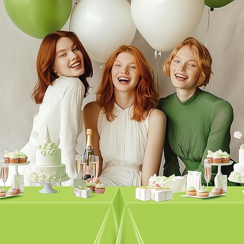 Miniatura 9 de Mantel rectangular de 4 piezas, color verde lima, 54 x 72 pulgadas, color sólido, impermeable y a prueba de derrames, mantel de fiesta duradero para