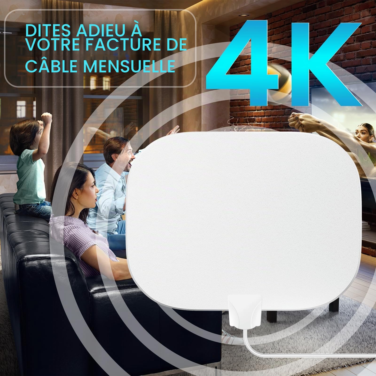 2026 Antenne TV Intérieure Améliorée, 650KM+ Antenne TNT Intérieure à Longue Distance, Réception HD à 360° Chaînes TV Locales, Compatible avec Les TVs Intelligents et Anciens, Câble Coaxial de 10M