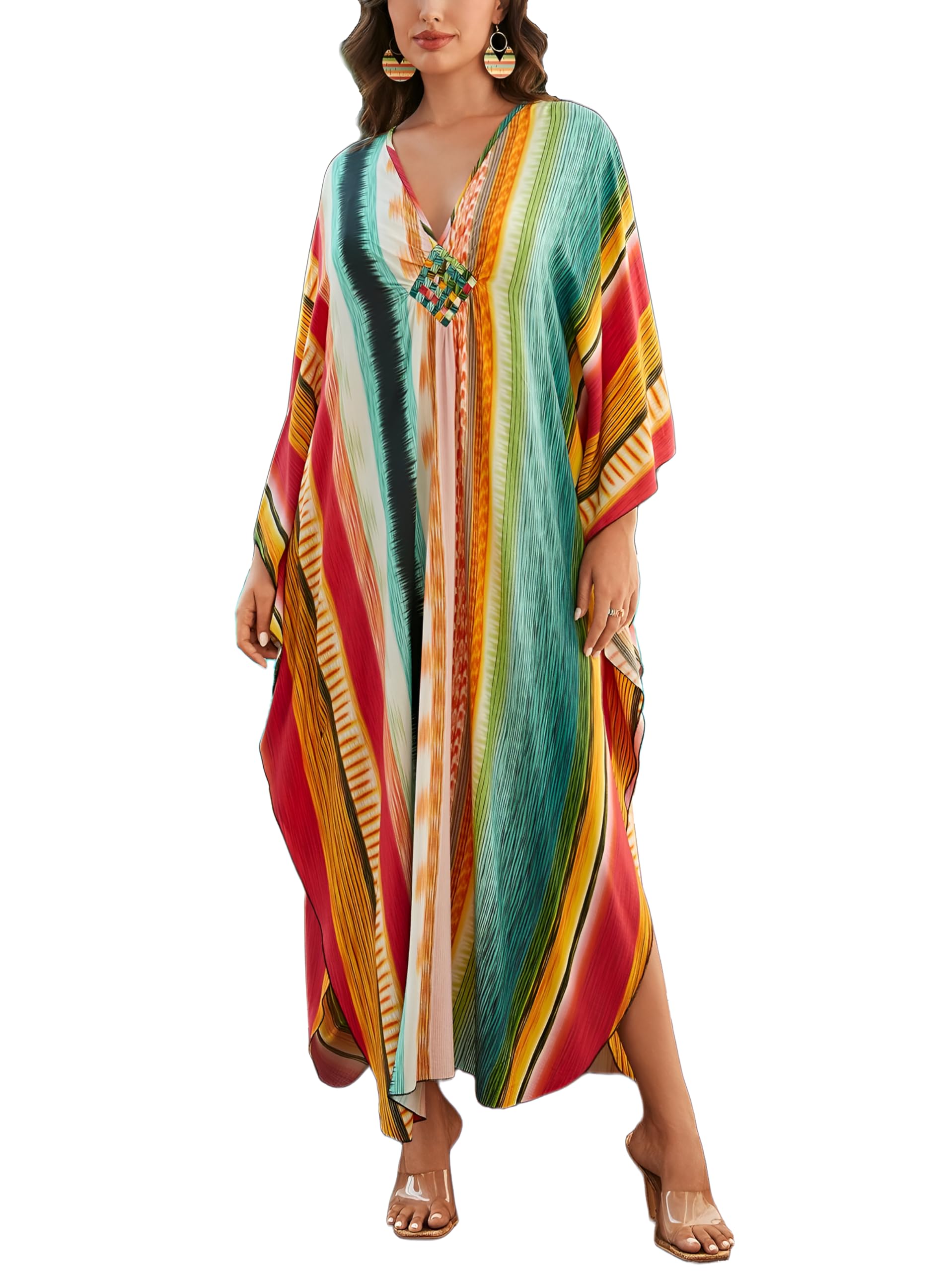 KEYLORTING Plus Size Kaftan Dress Women, African Moo Moo Print Caftan, Batwing Dress, Beach Cover Up for Party and Loungewear
