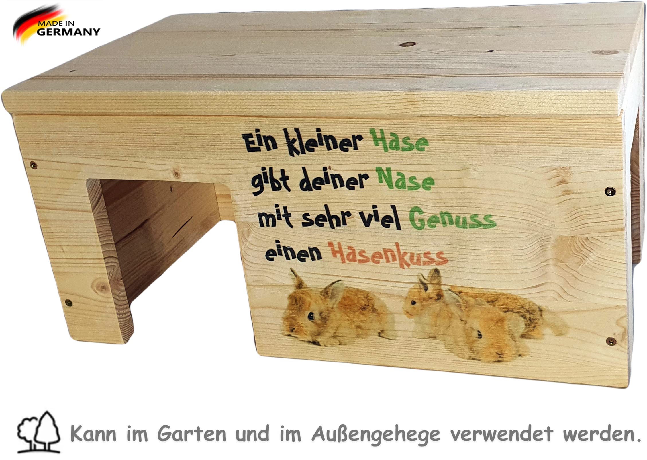 Nagerhaus Zwergkaninchenhaus Hasenhaus Gehege Zubehör mit 2 Eingängen, Stabil & Holzlasur / 45x25x22cm