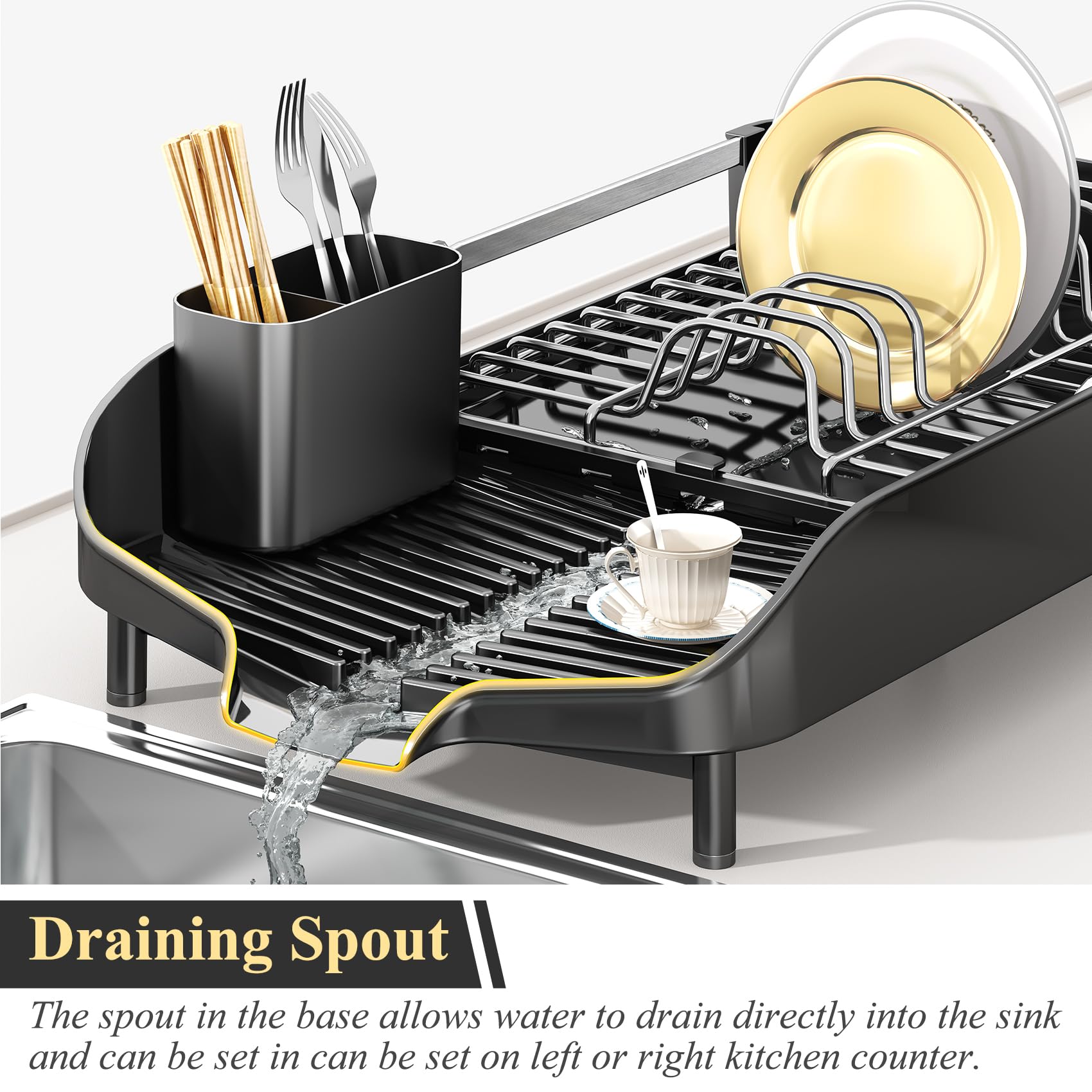 SNTD Dish Drying Rack Extendable Dish Rack for Kitchen Counter, Stainless  Steel Dish Drainer with Cutlery Holder, Kitchen Organizers and Storage