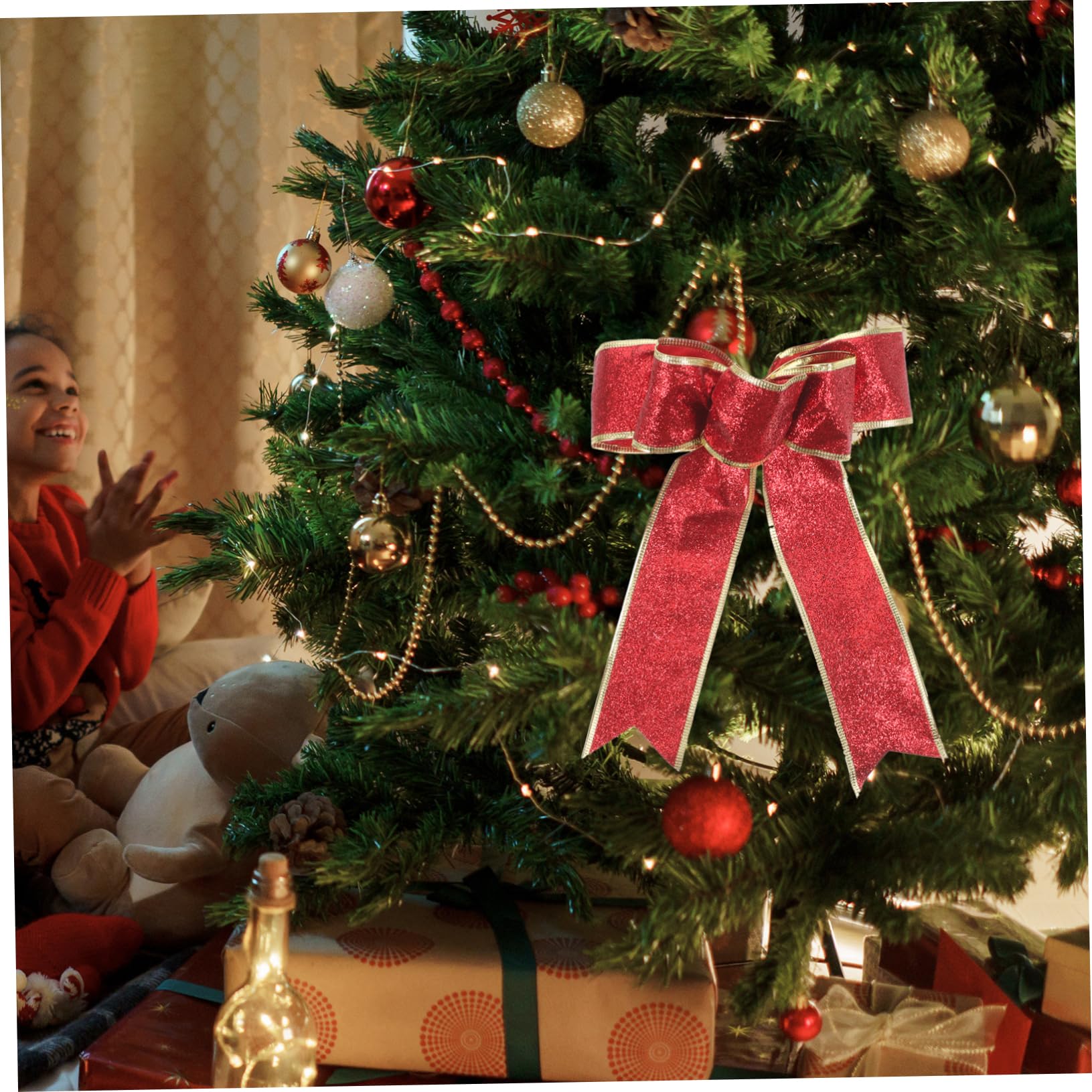KOMBIUDA 25pezzi Fiocco Decorativo di Stoffa Natalizio da Bows Glitterati per Decorazioni di Alberi di Natale e Regali Rosso per Atmosfere Festive e Arredamento Natalizio