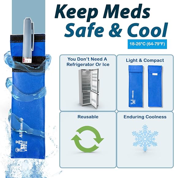 4AllFamily Chiller Insulin Travel Case Cooler Insulin Cooler Travel Case TSA Approved 45H Cooling Without Electricity Reusable Medicine Container for Traveling, Flights & Daily Use (1-2 Pen)