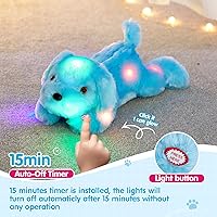 Vista 5 de Perrito de peluche con luz LED para ver por la noche, 20 pulgadas, de WEWILL, Azul