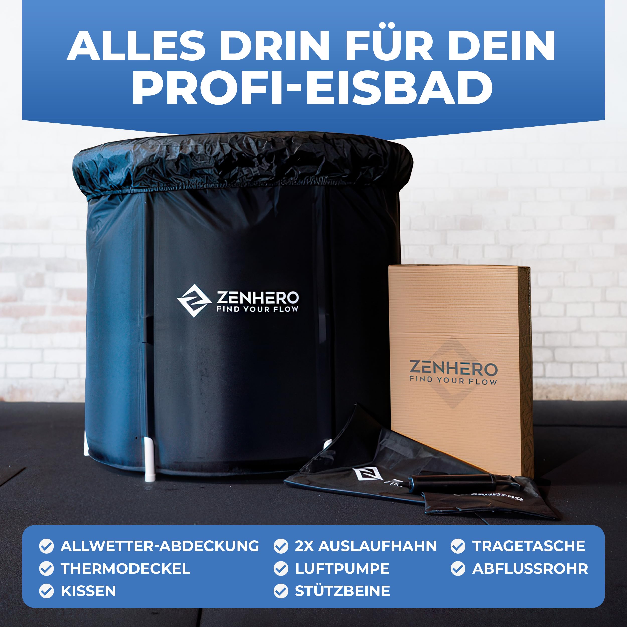 Zenhero Recovery - Kit de baño de hielo (85 cm de diámetro), máximo confort y mucho espacio, con termómetro y 2 cuidados de agua, terapia de frío para el hogar – Tonel de hielo con 5 capas aislantes