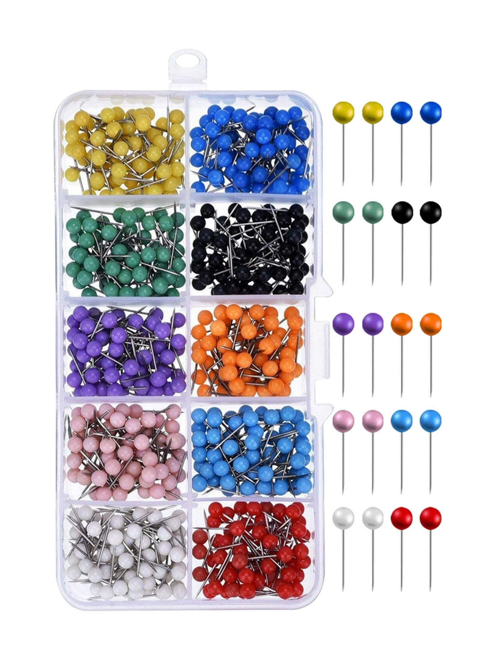 1000 Pcs Map Push Pins, 1/8 Inch Map Tacks Cork Board Pins, 10 Colours Round Head Drawing Pins, Plastic Map Pin-s with Steel Points, Decorative Push Pin-s for World Maps,Fabric Marking, Poster Pins