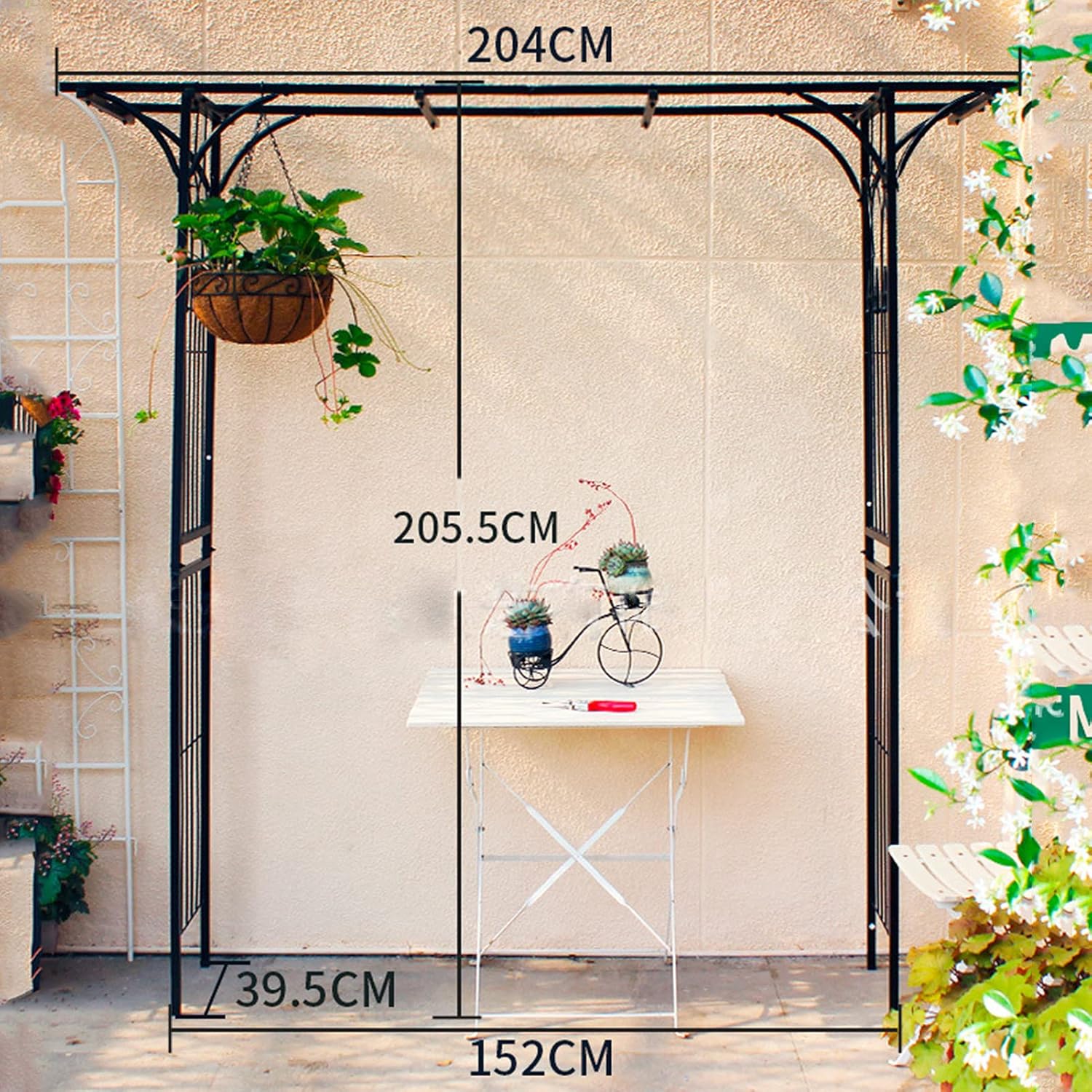 Metal Garden Arches,Rose Arch for Climbing Plants,Arbors Arch Wedding Arch,Climbing Aid Rose Frame Climbing Frame,Trellis,Archway Pergola,Outdoor Garden Lawn,204X39.5X205.5 Cm,Black