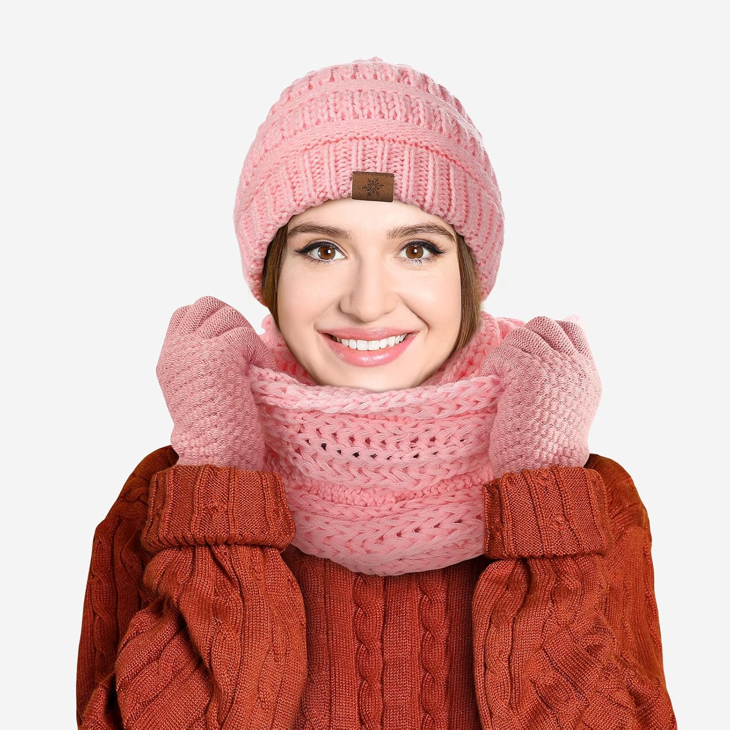 Winter Beanie Hat Scarf Gloves Set, Winter Clothes for Women, Fleece Lined Hats Touchscreen Gloves Thick Neck Warmer - Image 2