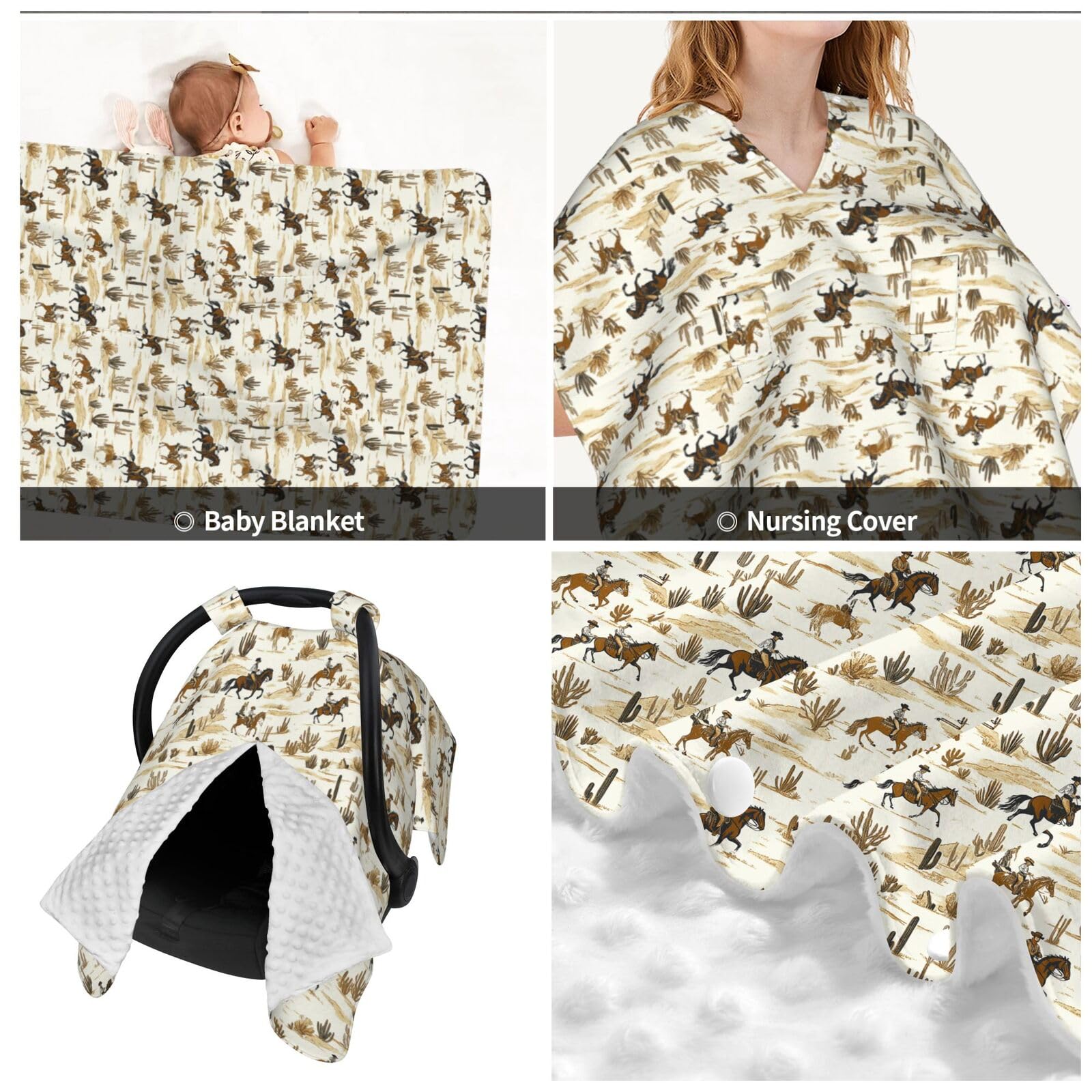 Muishi Retro Western Cacti and Horses Baby Car Seat Canopy Nursing Cover for Newborn Car Seat Breastfeeding Covers Blanket Newborn Shower Gift