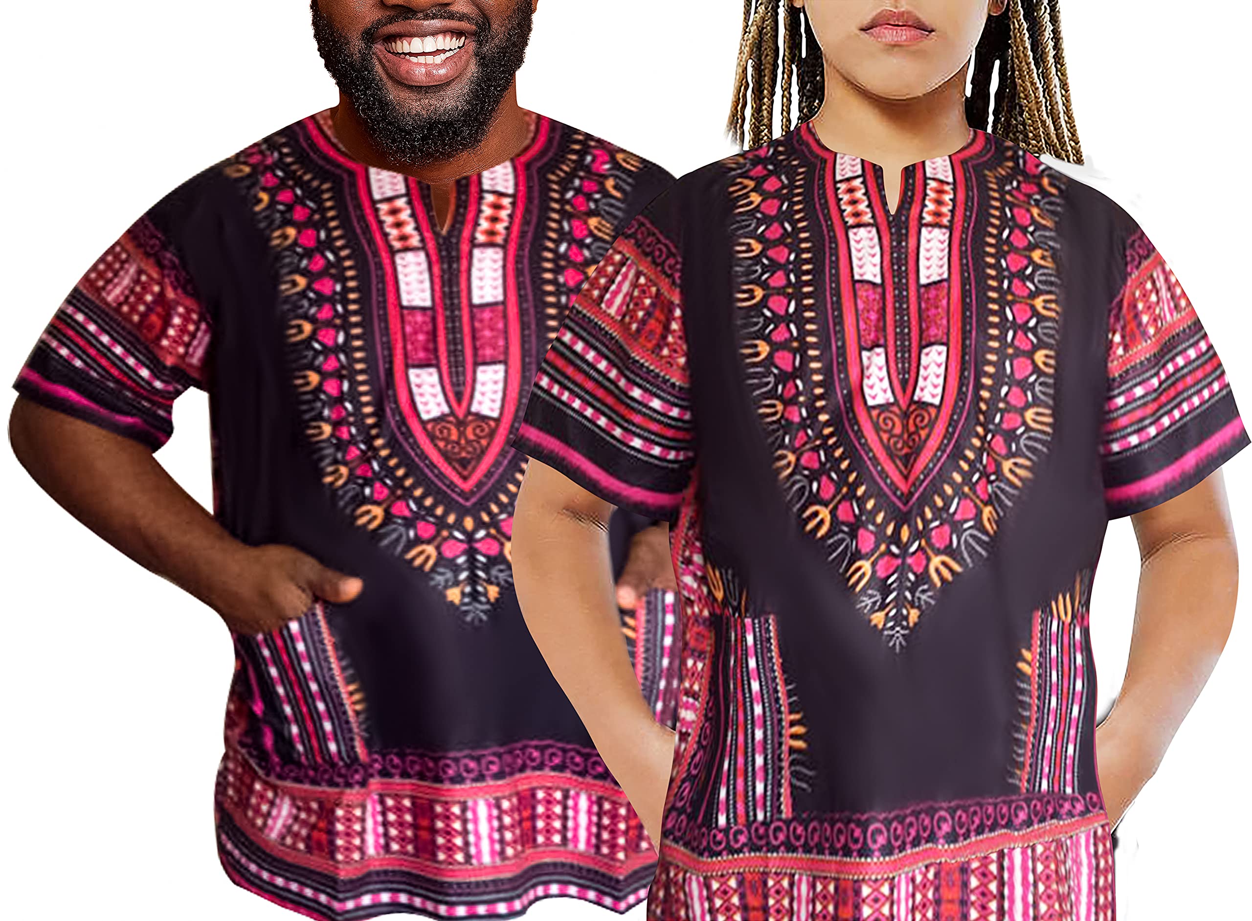 Adalex GlobalTraditional African Unisex Dashiki Shirt Color Tribal Festival Hippie, Ideal for Men Women African Short Sleeve Summer Wear