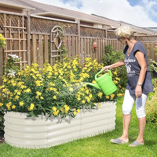 Miniatura 4 de Aoodor Kit de cama de jardín elevada ovalada galvanizada de 17 pulgadas de alto, 4 en 1, maceta grande de metal para exteriores, para verduras,