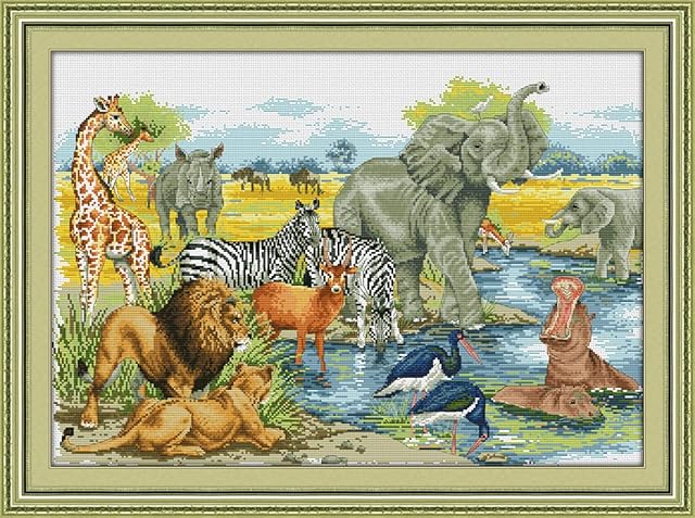 CRAFTiDA Cross Stitch Kits for Adults Pre-Printed Stamped Embroidery Kit 11CT 77x56cm DIY Cross Stitch Craft Kit (Animal World)