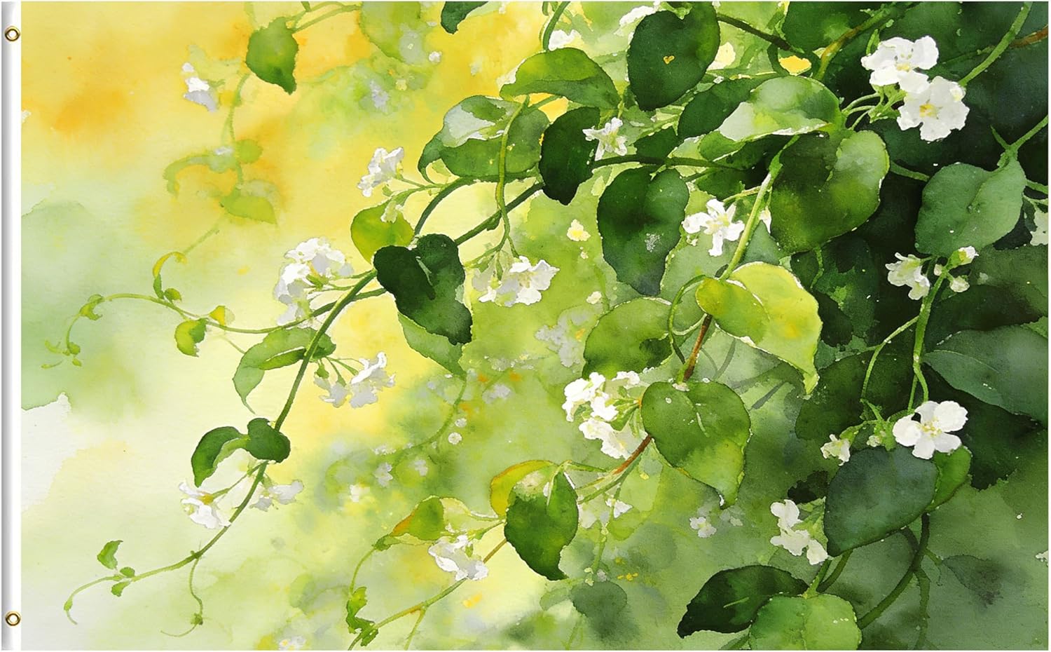 Watercolor Abstract Green Floral Leaves Spring Summer Seasonal 4x6 Feet Flag, Polyester Double Stitched with Brass Grommets 4 X 6 Ft Flag for Outdoor Indoor Home Decor