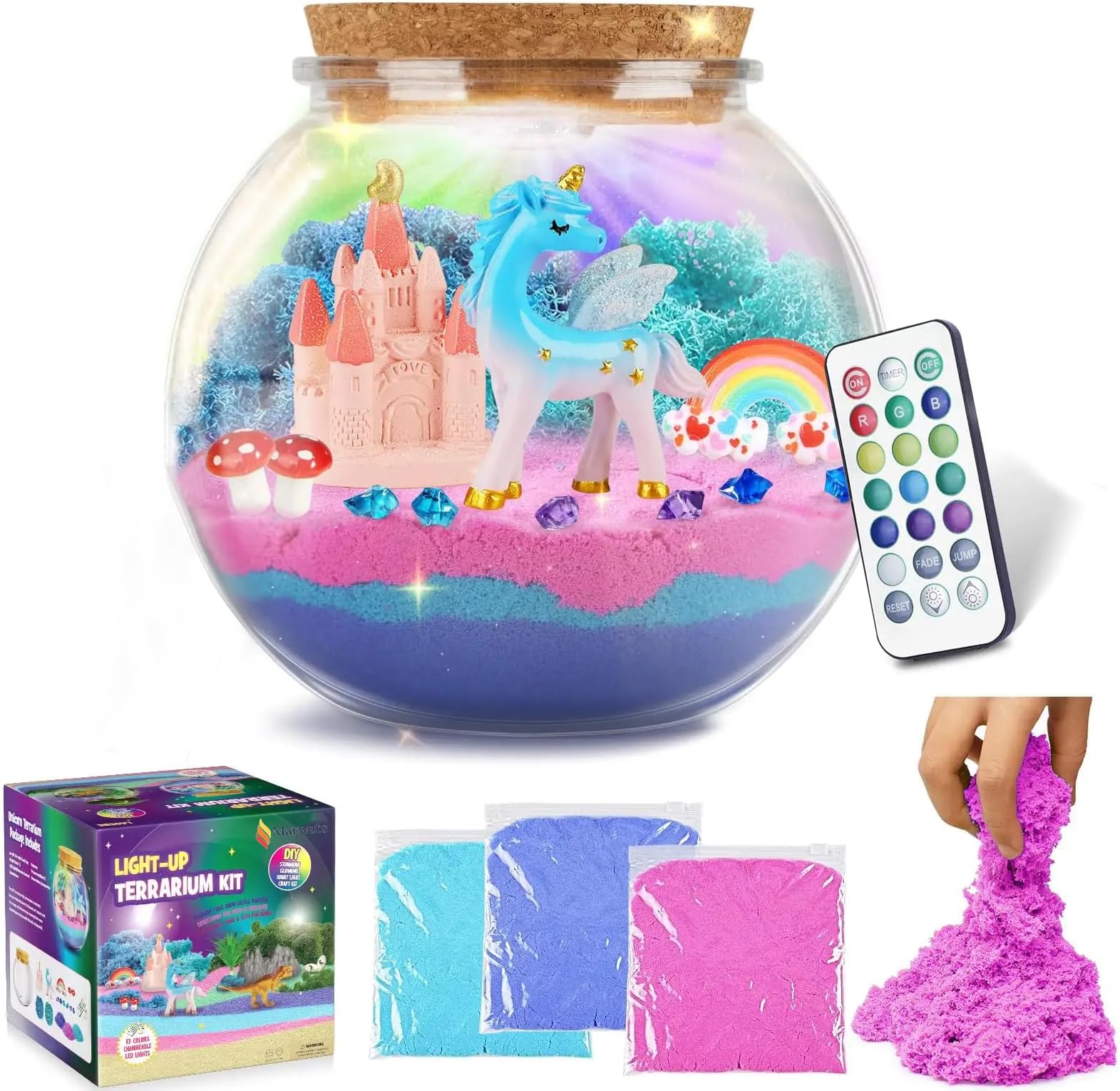 Unicorn Terrarium Kit for Kids, DIY Unicorn Toys for Girls with Color Changing LED Night Light, Arts and Crafts Supplies for Kids, Light Up Crafts Kit Birthday Gift for Girls Ages 4-12 Year Old