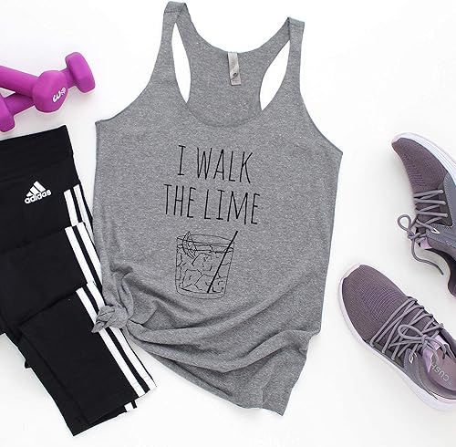 Miniatura 2 de I Walk The Lime, Women's Graphic Racerback Tank Top by Moonlight Makers, Funny Gift for Her, Shirts with Sayings, Yoga Tee (XL, Heather Gray)
