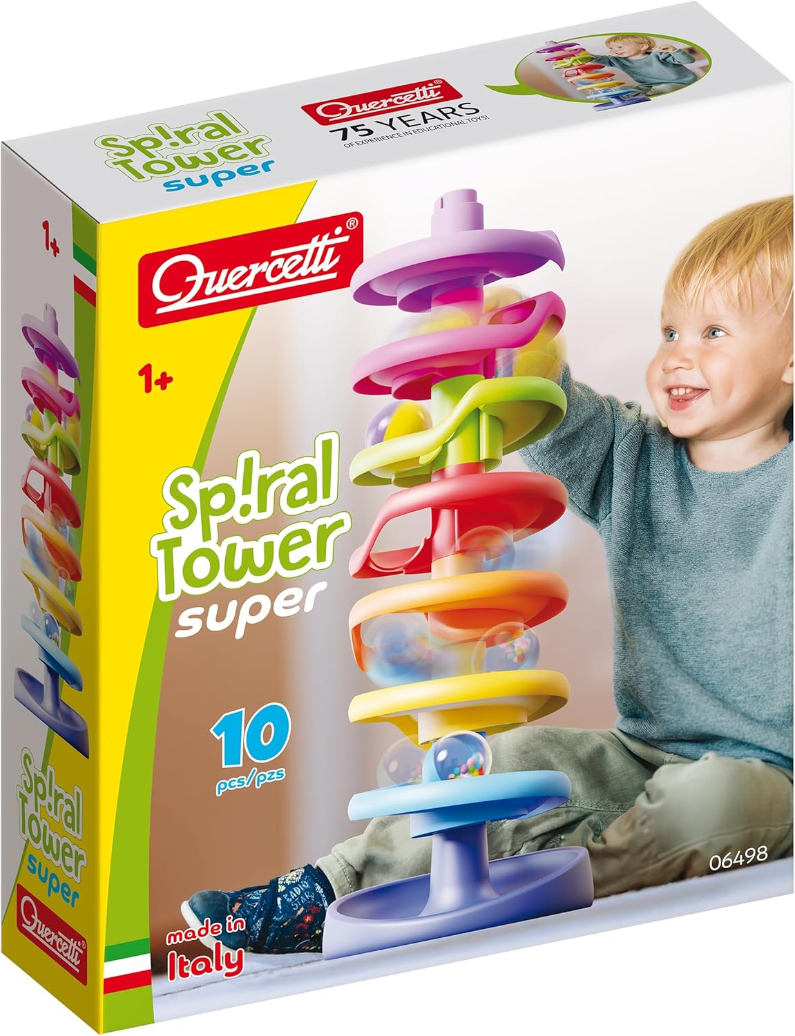 Quercetti Spiral Tower Super - Large Marble Track for Babies from 1 Year Old, Sensory and Educational Montessori Toy