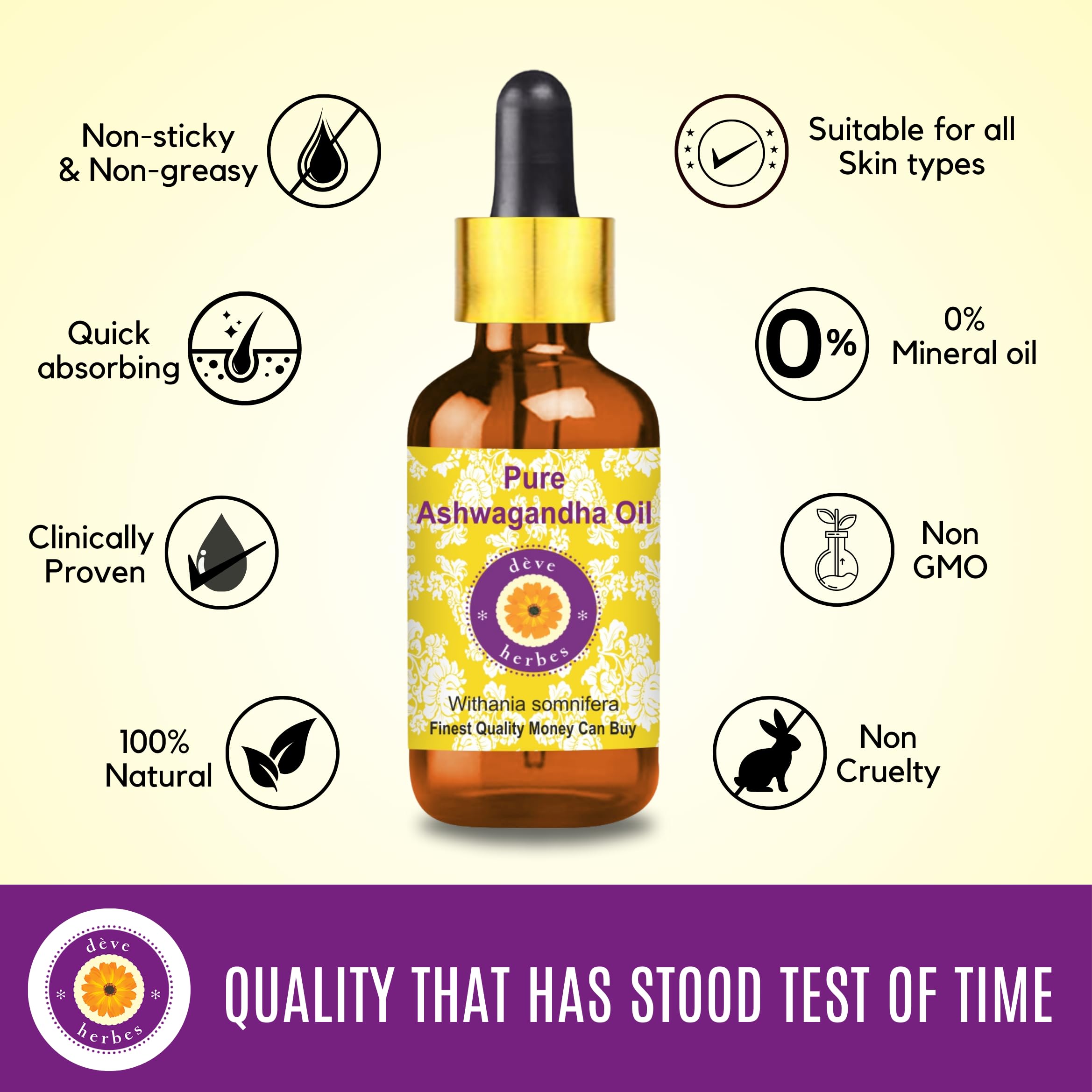 Deve Herbes Ashwagandha Oil (Withania somnifera) with Glass Dropper | Infused | Pure | Non-Sticky | Lightweight | Ayurvedic | For Body Massage | Men & Women | 15ml X 2 1