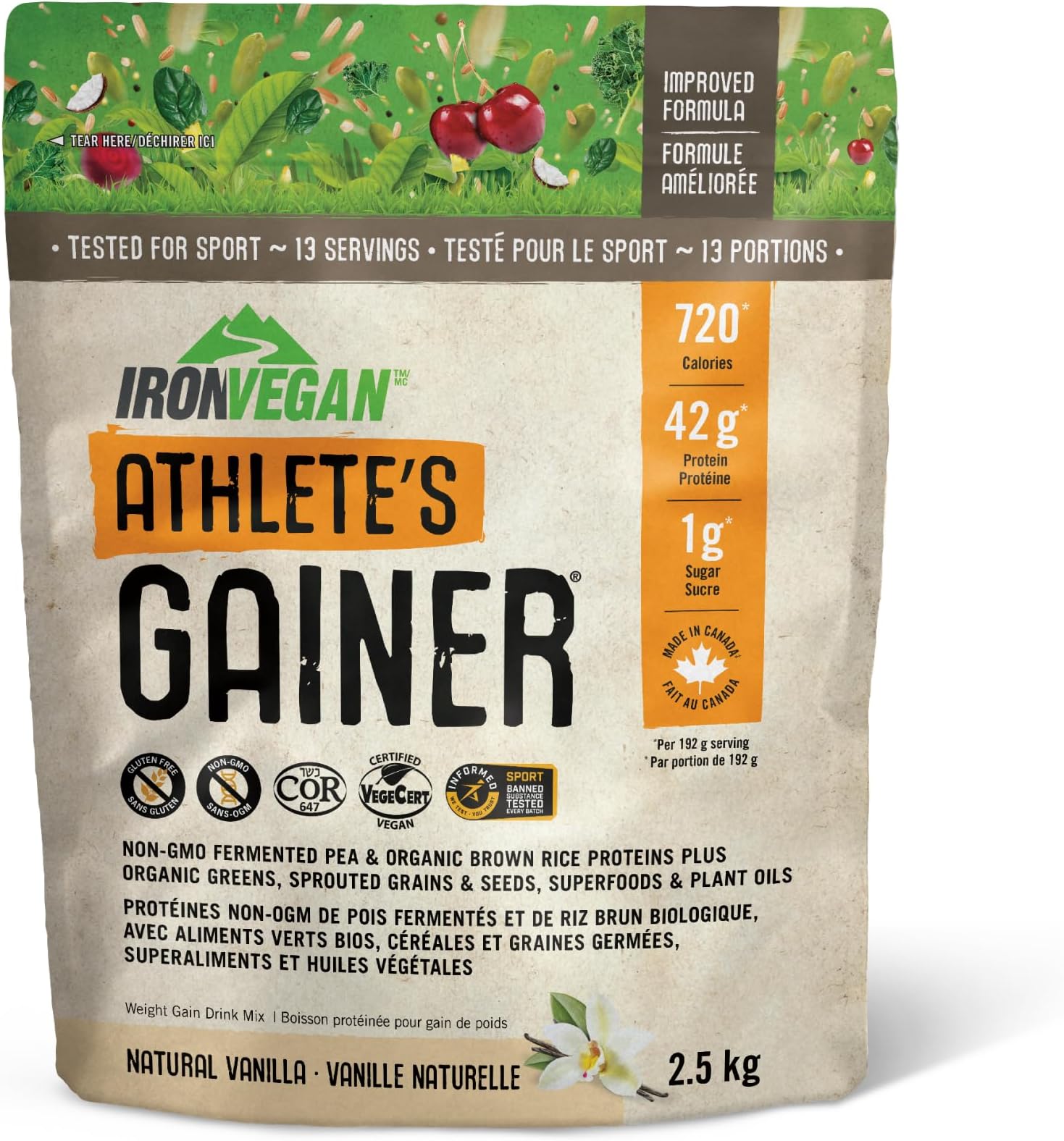 IRONVEGAN Gainer Vanilla Protein Powder, 2500 GR