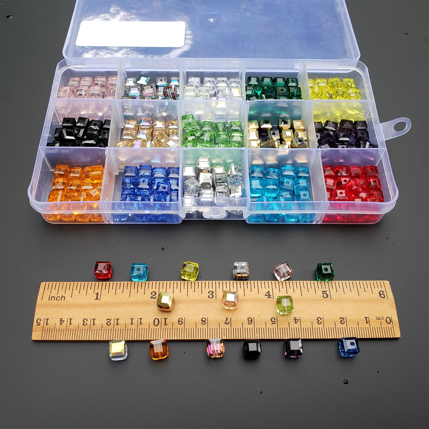 8 mm große Glasperlen für Schmuckherstellung, 300 Stück, AB-Farbe, facettiert, quadratische Form, bunte Kristallperlen, Sortiment, Zubehör für Armband, Halskette mit Kordel