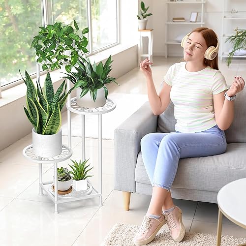 Miniatura 8 de Soporte de 4 niveles para plantas al aire libre e interior, soporte de exhibición de metal para flores, múltiples plantas esquineras altas para