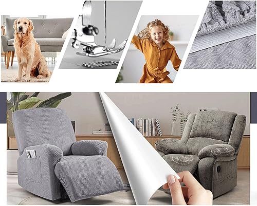 Miniatura 4 de NA - 2 fundas para sofá reclinable, funda elástica para sillón reclinable con bolsillo lateral, fundas de sofá reclinable jacquard elastano, F, 3