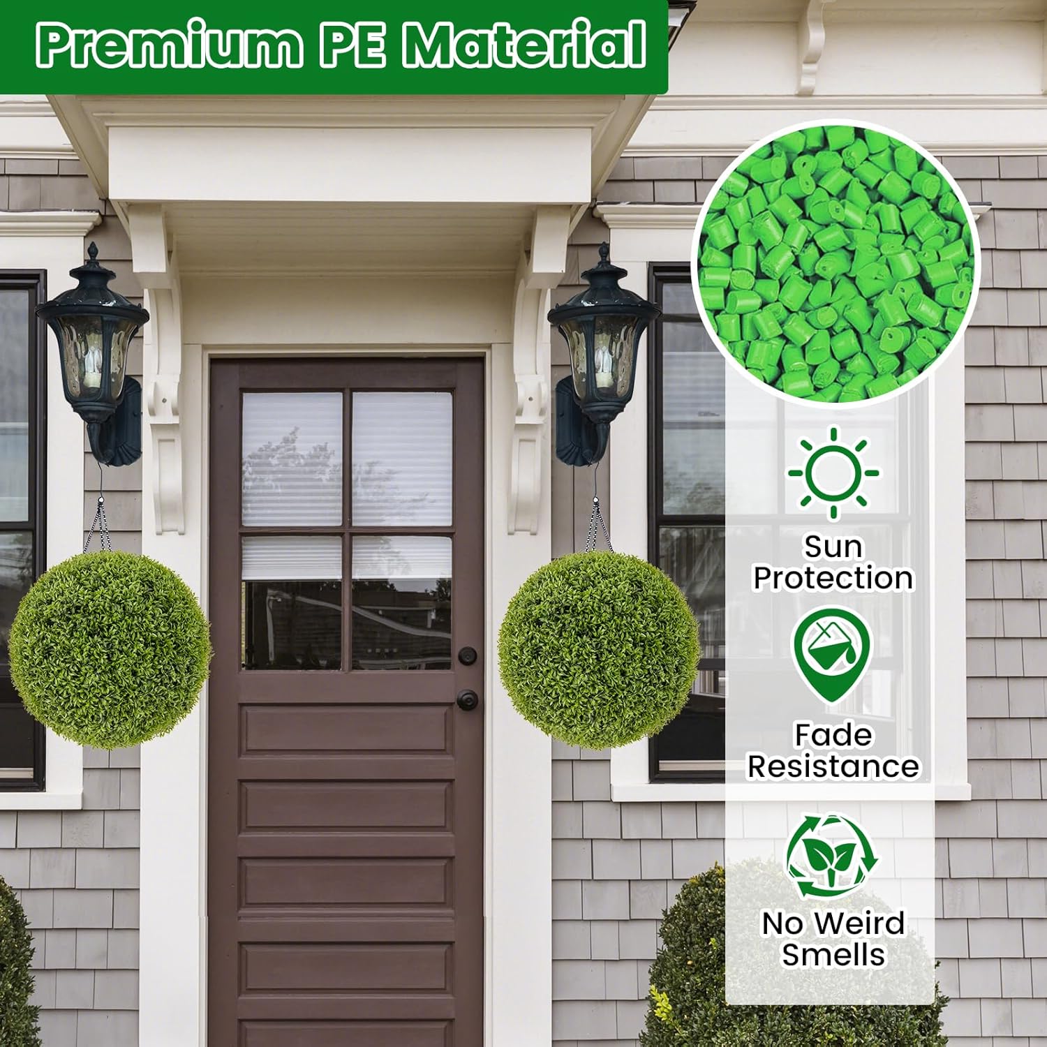 Goplus 2 PCS 20 Inch Artificial Plant Topiary Ball, Round Faux Boxwood Balls Outdoor with Sun-Protective PE Leaves, Fake Plant Sphere for Front Door, Porch, Backyard, Balcony, Home Décor