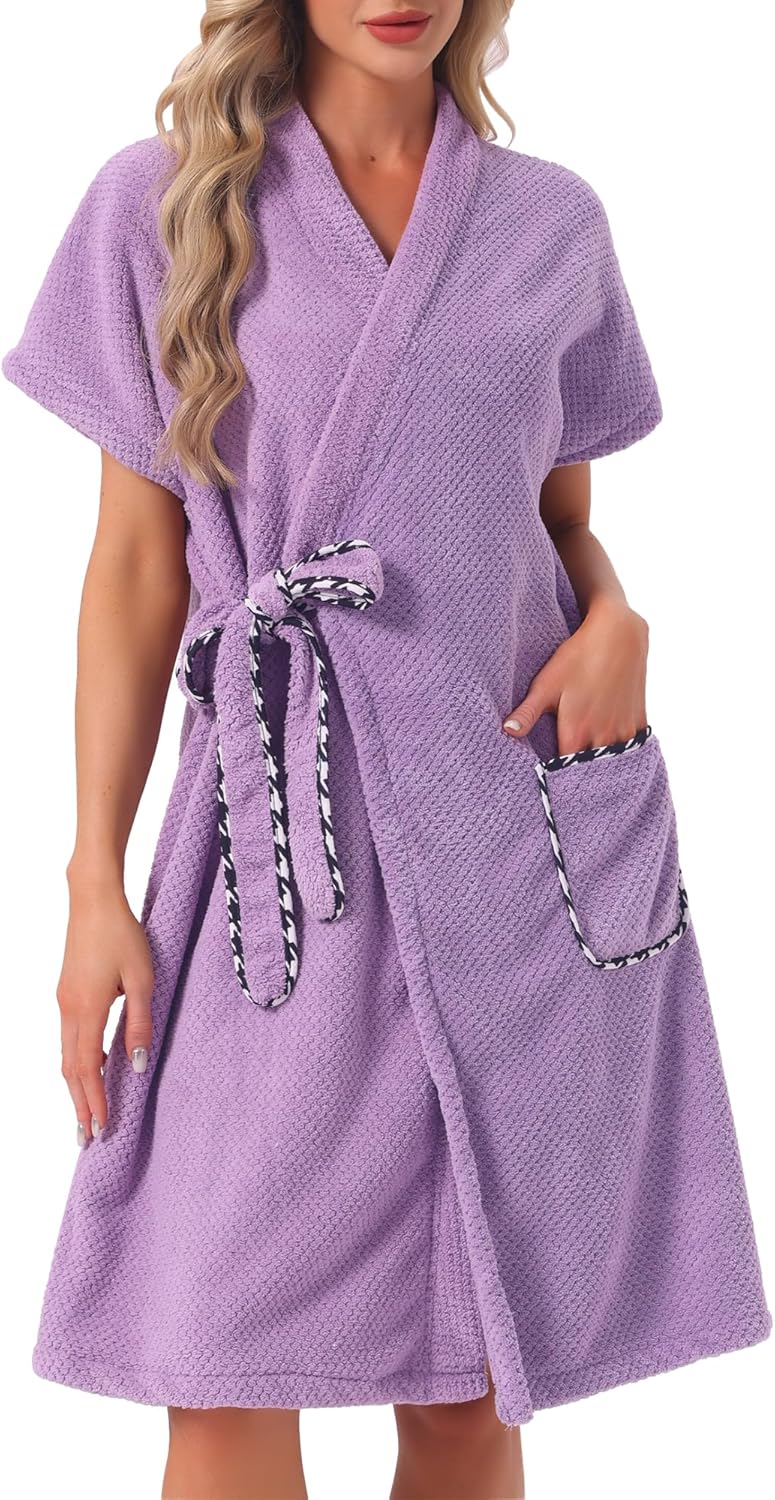 cheibear Womens Bath Wrap Towel Dress Wearable Terry Bathrobe Tie Spa Gym Shower Robe with Pockets 2026