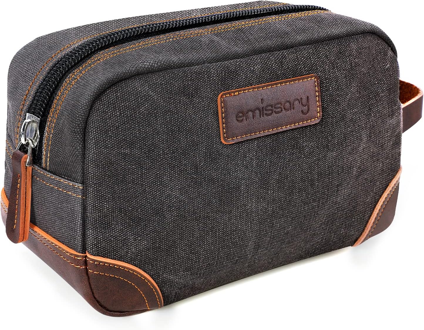 emissary Men's Toiletry Bag Leather and Canvas Travel Toiletry Bag Dopp Kit for Men Shaving Bag for Travel Accessories, Grey, 2XL, Casual