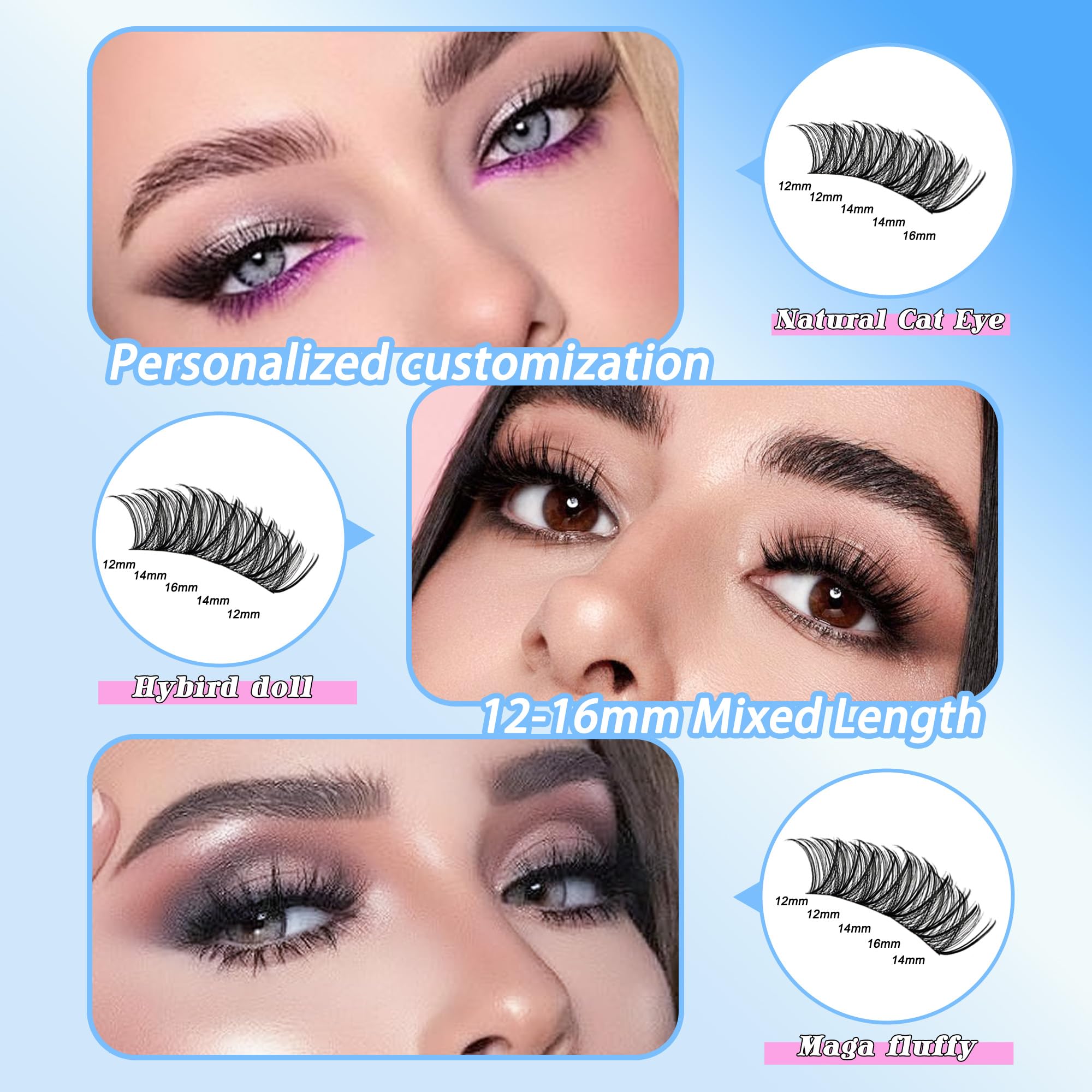PURELEOR Individual Cluster Lashes Kit Lash Extensions Set DIY Multiple styles Eyelash Clusters 2 in 1 Bond and Seal Tweezers D Curl Mixed 12-16mm - Image 3