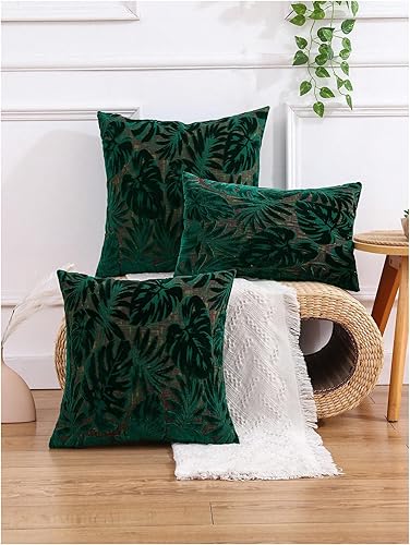 Miniatura 8 de QWINEE 1 funda de almohada de jacquard con hojas para el hogar, cama, habitación, sofá, decoración verde, 18 x 18 pulgadas