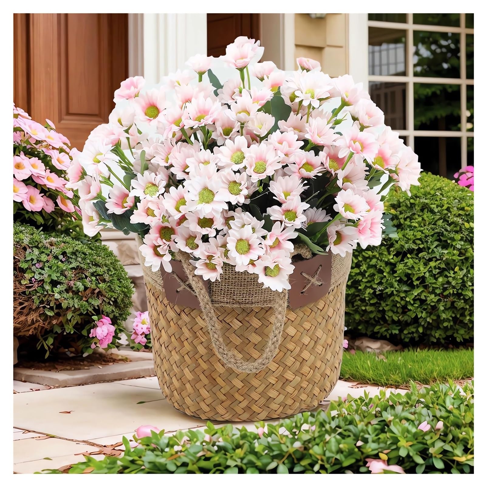 Large Artificial Outdoor Sunset Mums Flowers UV Weather Resistant Funsdecor Realistic Fake Flower Plants Faux Fall Silk Mums Look Real Outside Yard