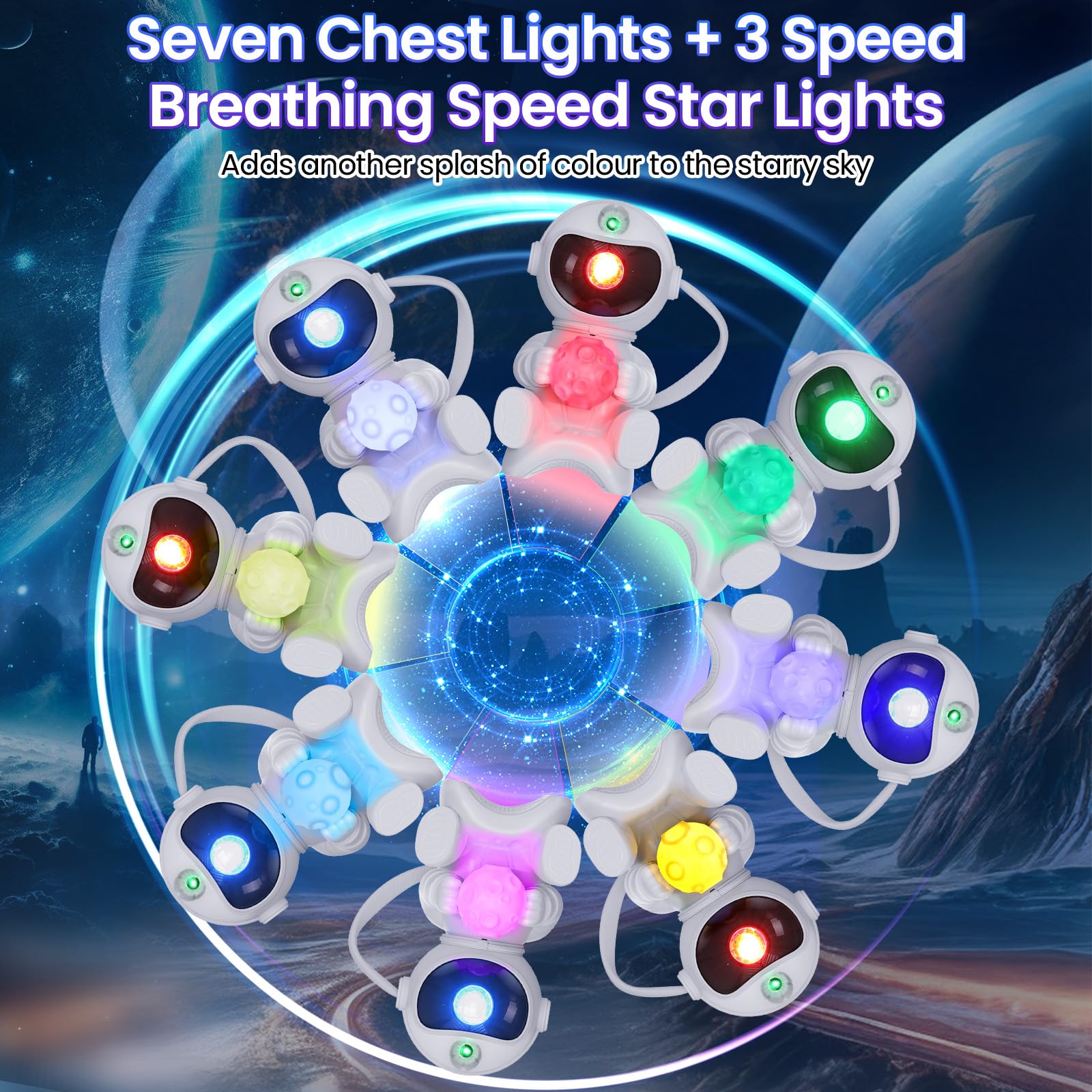 PKBD Haut-Parleur Bluetooth Intégré Astronaute Projecteur Ciel Étoile 8 Effets Nébuleuse LED Chambre Veilleuse Lampe Enfant Décoration Galaxie Projection Plafond Ambiant Lumineux- Lune