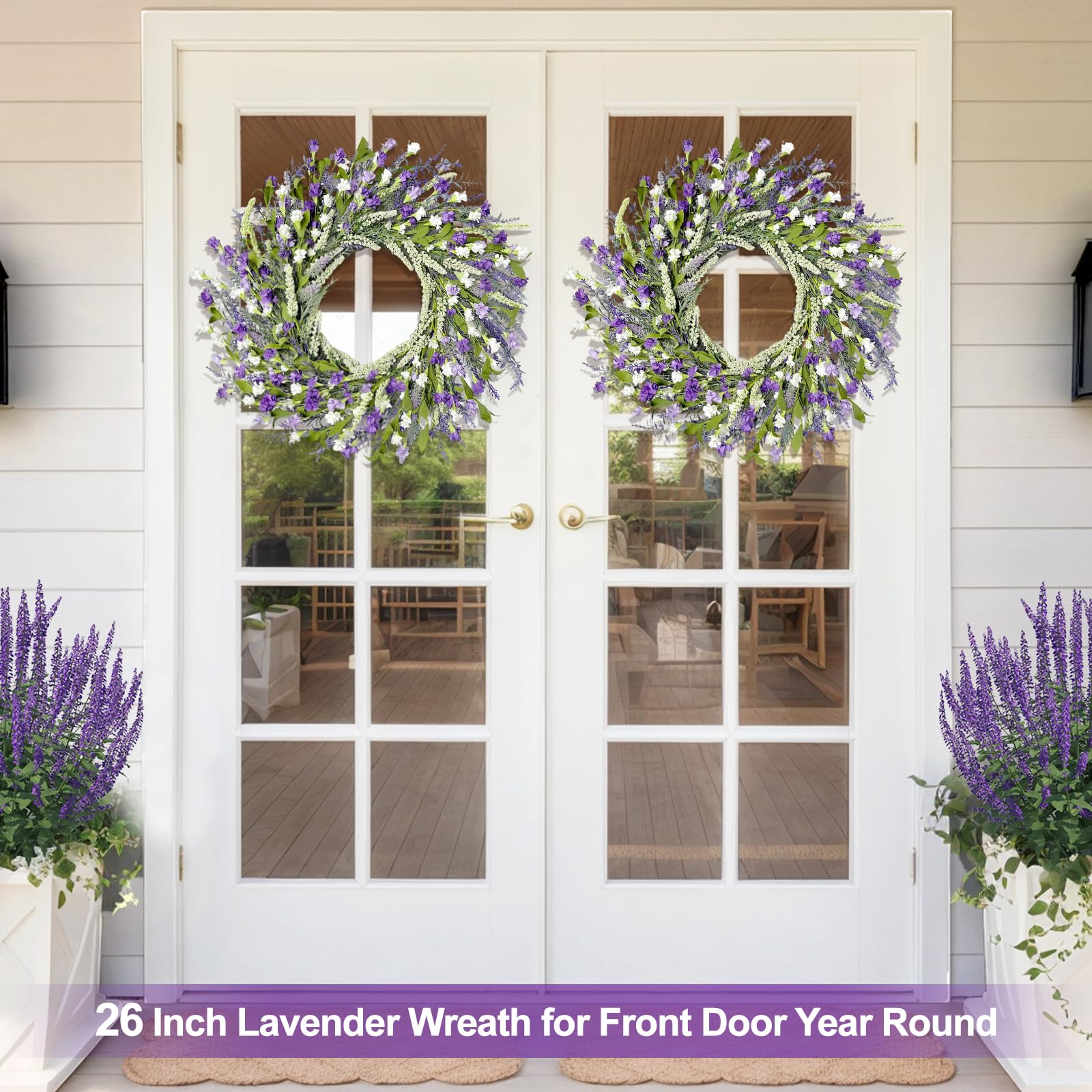 Artgar Couronne de printemps de 66 cm pour porte d'entrée, couronnes de fleurs en papier lavande pour maison, ferme, fenêtres, murs, porche, mariage, décoration intérieure et extérieure pour toutes