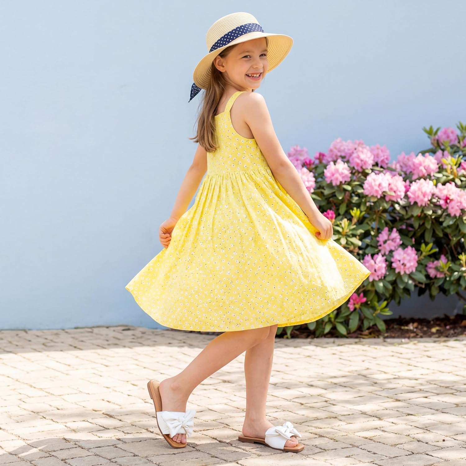 Girls Bow Sandals Open Toe Slip on Flats Girl Dress Shoes Toddler Little Kid Big Kid Slides Summer Beach Casual
