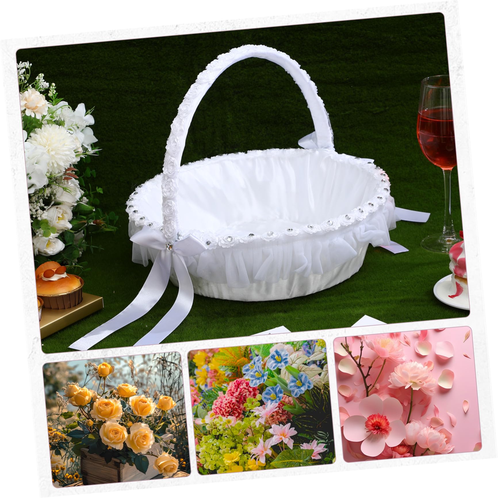 Eleganter und Wiederverwendbarer Hochzeitskorb aus Polyester und Spitze mit Funkelnden Strasssteinen Blumenkorb für Hochzeitsfeiern und Partys