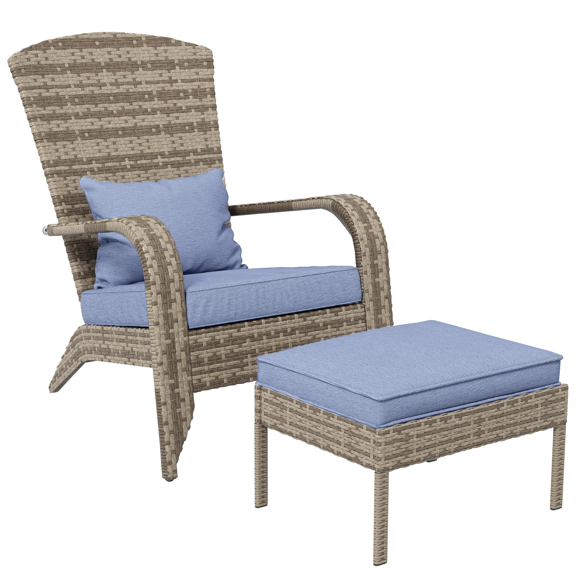 Outsunny Gray Outdoor Adirondack Chair with Ottoman & Fire Pit Cushions