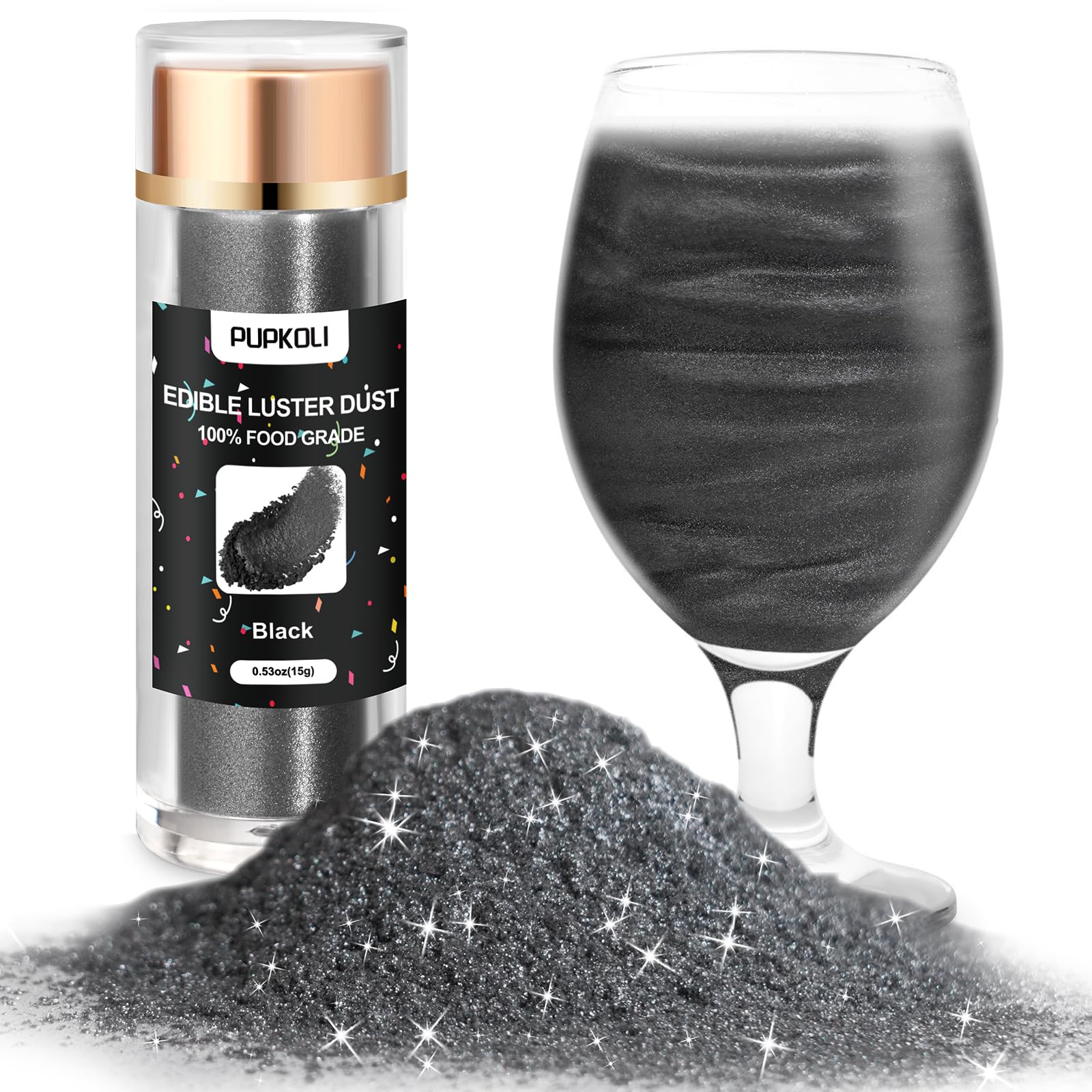 Black Edible Glitter 15g, Edible glitter for Drinks, Luster Dust Edible Shimmer Powder for Cocktails,Cakes, Baking, Party Decoration