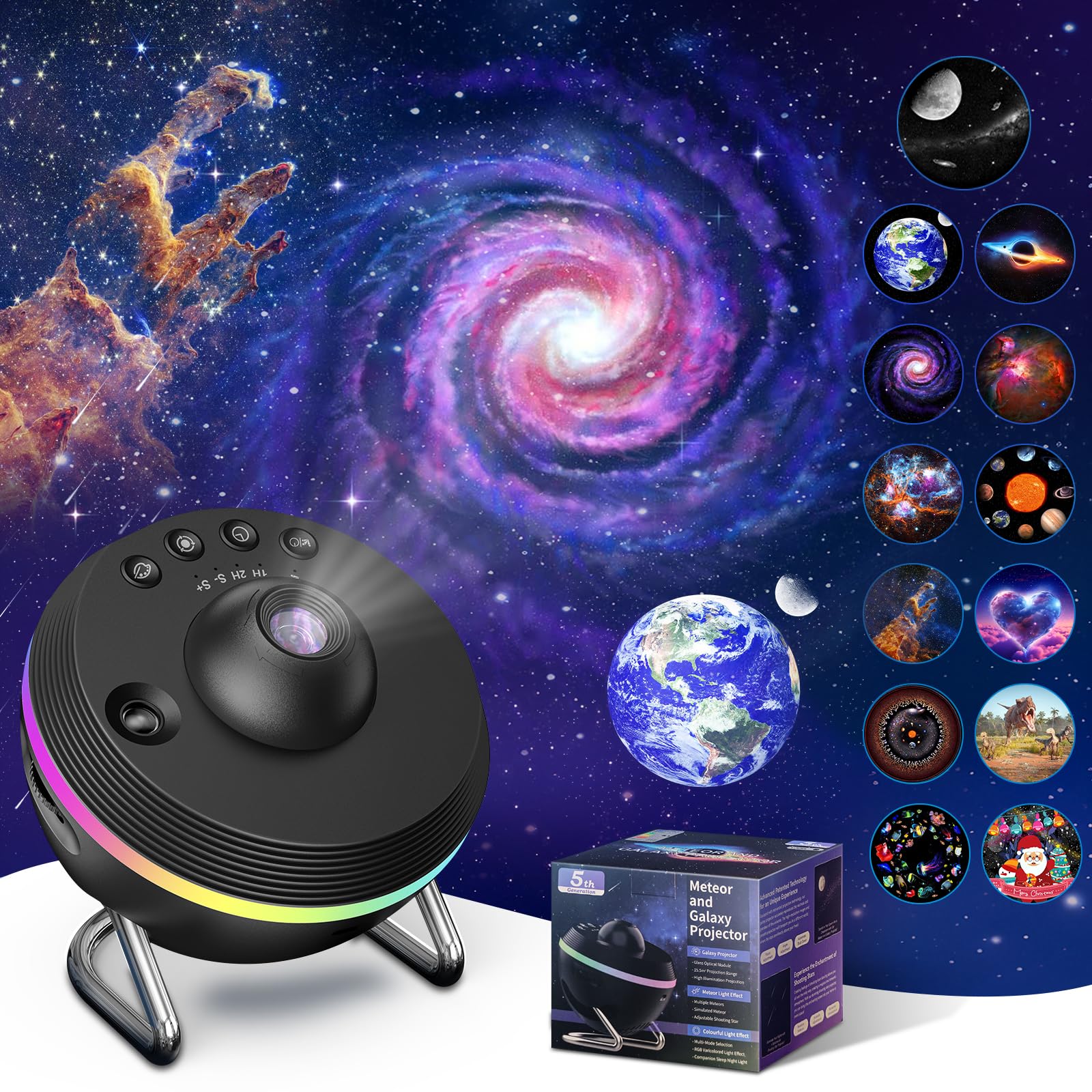 Astarama Proyector Galaxia, 13 en 1 Proyector de Galaxias y Estrellas Real, 4K HD Proyector Planetario con Tira de luz, Meteoro Dinámico para Home Decoration (Negro)