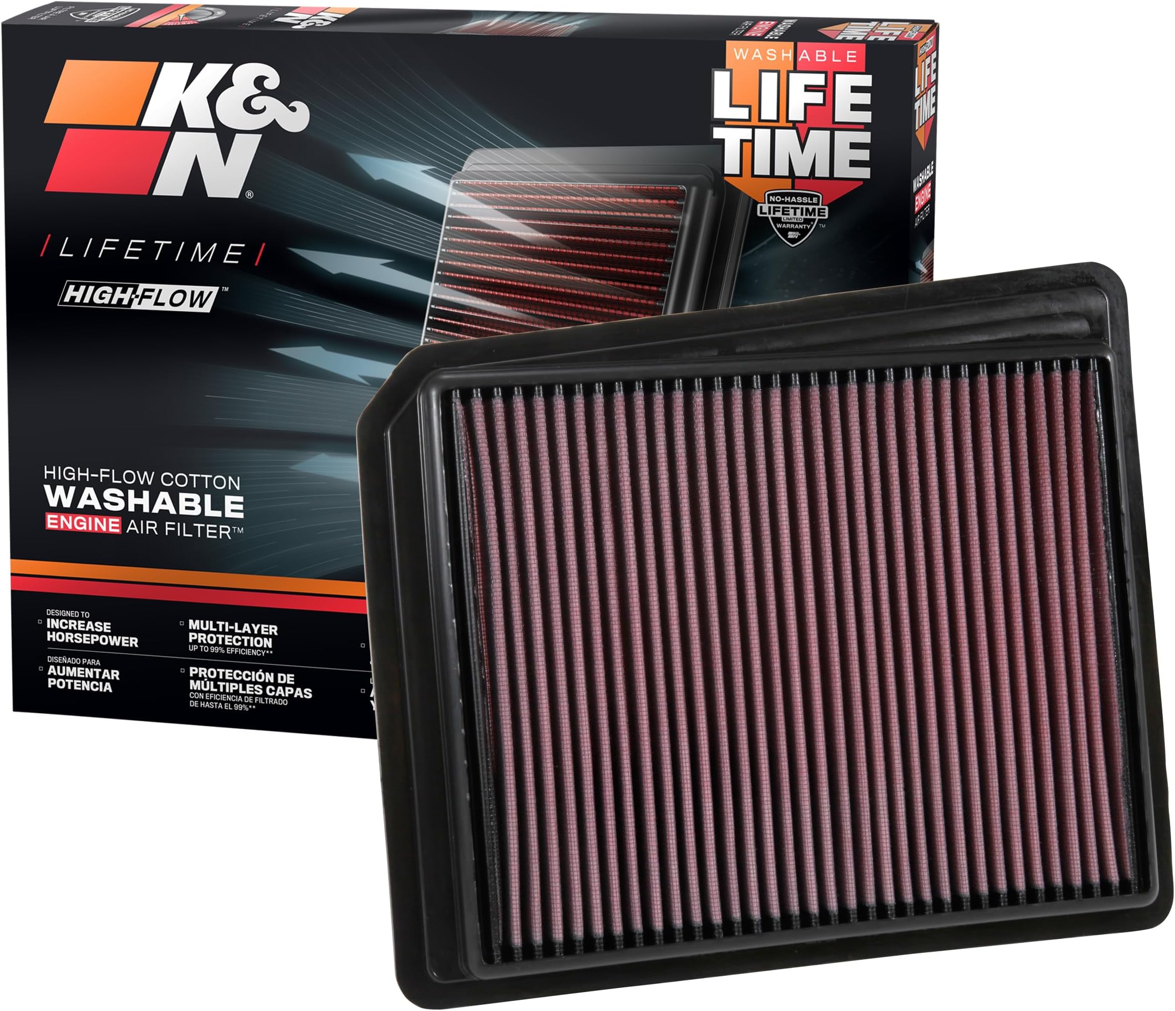 K&N High-Flow Original Lifetime Engine Air Filter: Increase Power: Premium, Washable: Compatible with 2017-2024 NISSAN: Titan, 33-5062