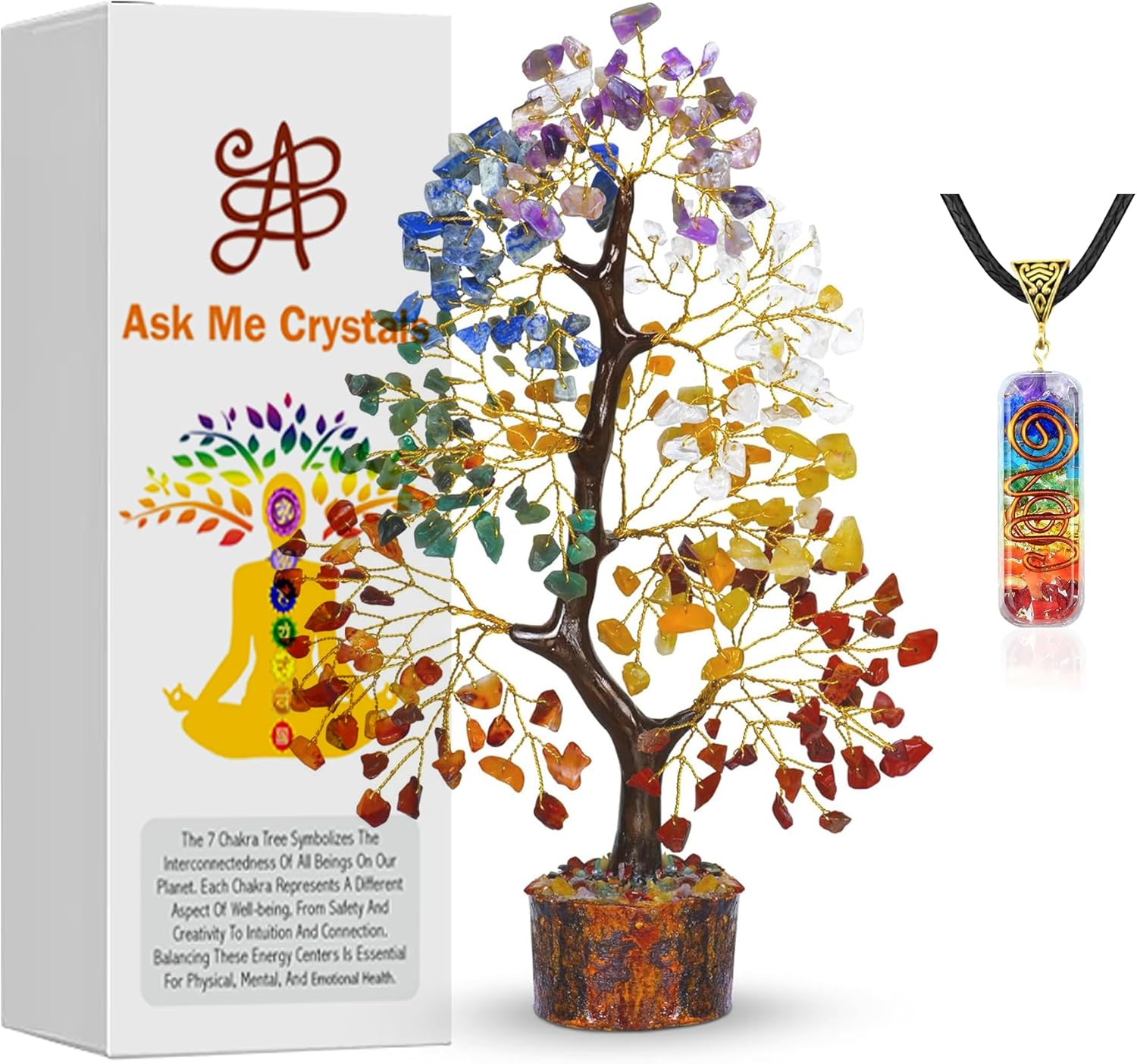 Crystal Tree of Life 7 Chakra Healing Crystal Trees for Living Room Decor, Home Decor, Office Desk Decor | Handmade Bonsai Trees for Good Luck, Money and Positive Energy, Best Gifts for every occasion