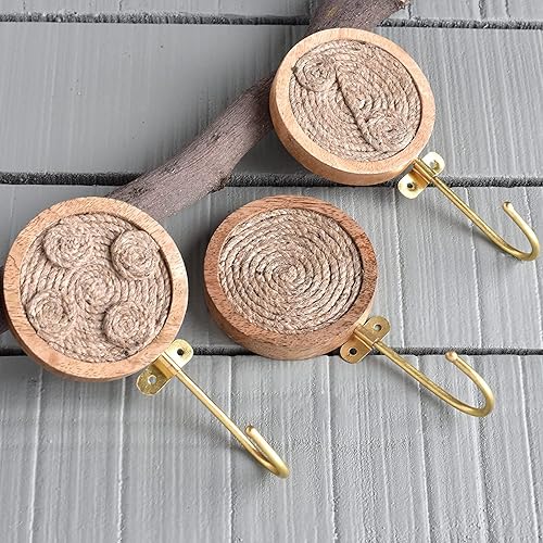 Indian Shelf Ganchos de pared bohemios de madera de 3 piezas para colgar abrigos, bolsos, mochilas, soporte decorativo para llaves, perchero único
