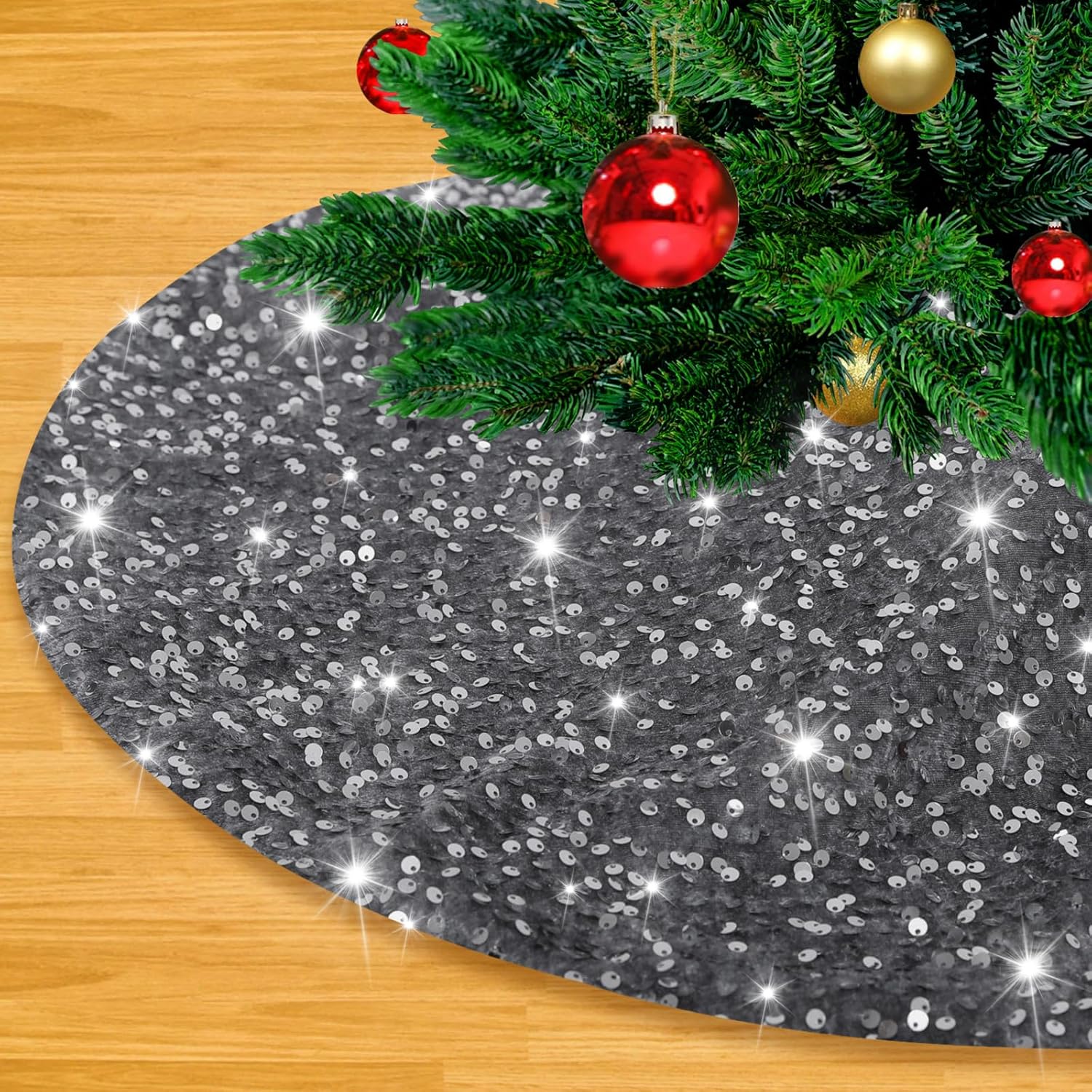 Grey Silver Tree Skirt Large 48 Inch Rustic Tree Skirt