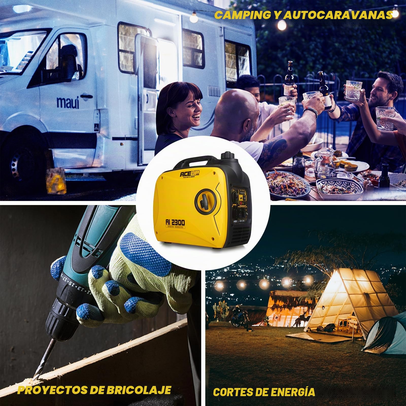 Aceup Energy - Generador eléctrico a gasolina con toma de corriente de 230 V, 2000 W