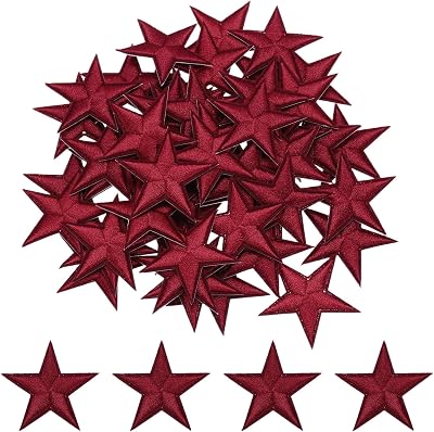 MECCANIXITY Small 5Star Iron on Patches Embroidered Sew Patches Appliques Garment Embellishments for Clothing Repair Backpack Shoes Decoration 4.5x4.5cm/1.8x1.8" Pack of 50 (Deep Red)