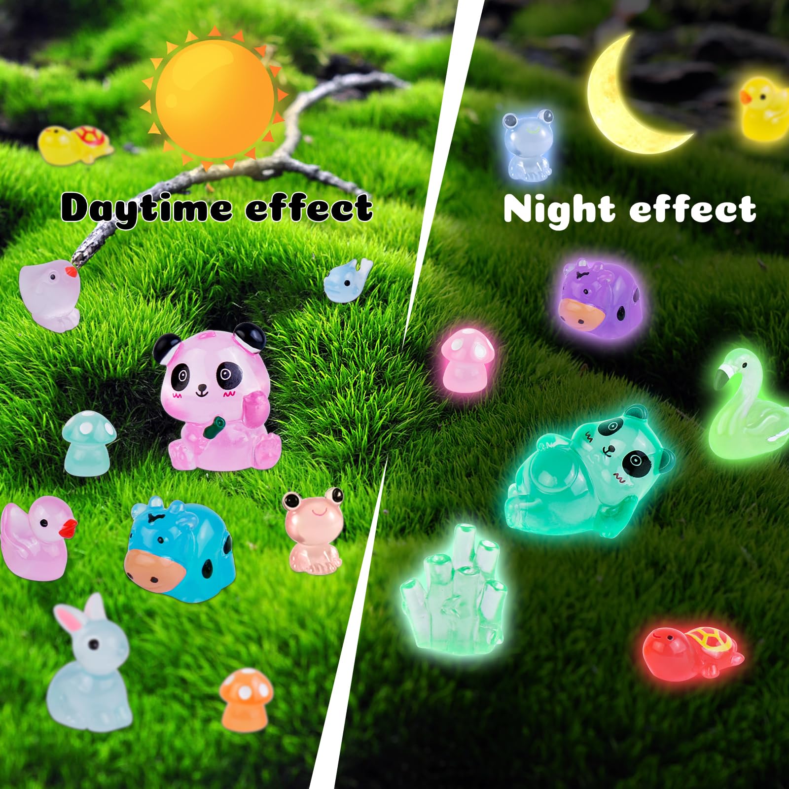 gyoyede 150pcs Luminous Mini Resin Animals,Tiny Animals Glow in The Dark Miniature Resin Animal Figures Bulk,Mini Panda Duck Dolphin Rabbit for Fairy Garden Micro Landscape Aquarium Dollhouse Decor - Image 3