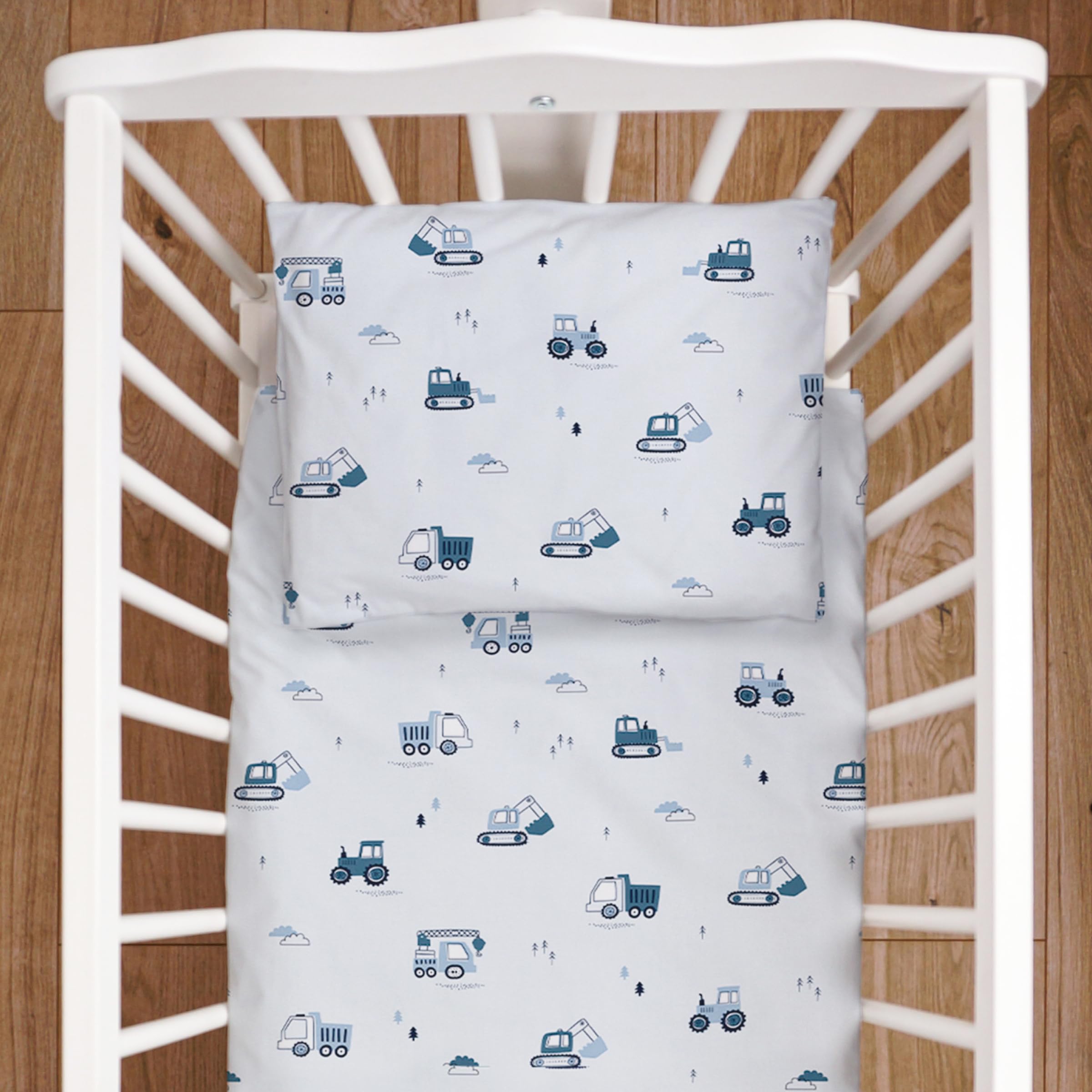Baby Comfort 44 4 Piece Duvet Pillow Duvet Cover Pillowcase 80X70 Cm Bedding Set 12M+ (Excavators)
